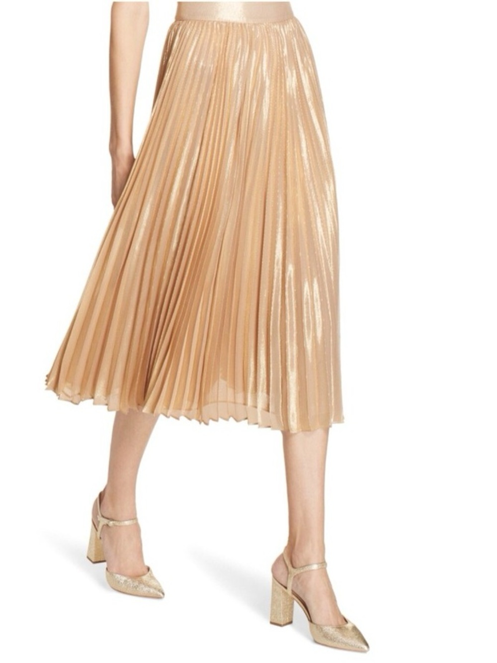 EUC Kate Spade New York Pleat Metallic Pleated Midi Skirt
